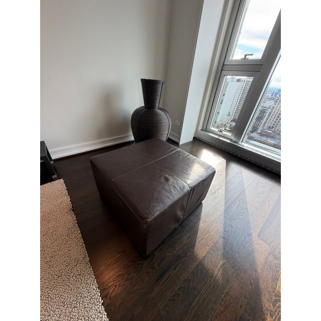 Contemporary Transitional Square Leather Ottoman — Modern Design, Rich Espresso Leather, Versatile Accent Piece For Sale - Image 3 of 7