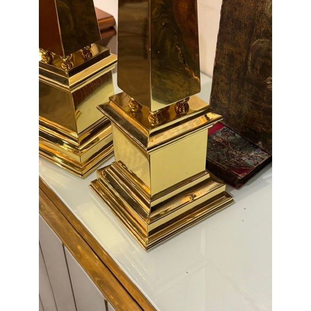 Gold Pair of French Brass Obelisks For Sale - Image 8 of 8