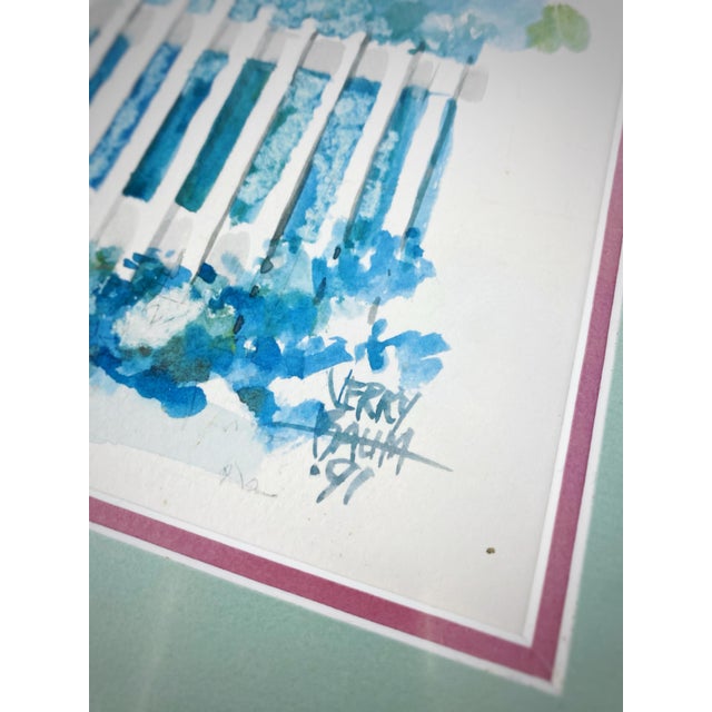 Illustration Large Jerry Baum Signed Watercolor “The Seaside” Coastal Southern Home, 1991 - Framed For Sale - Image 3 of 11