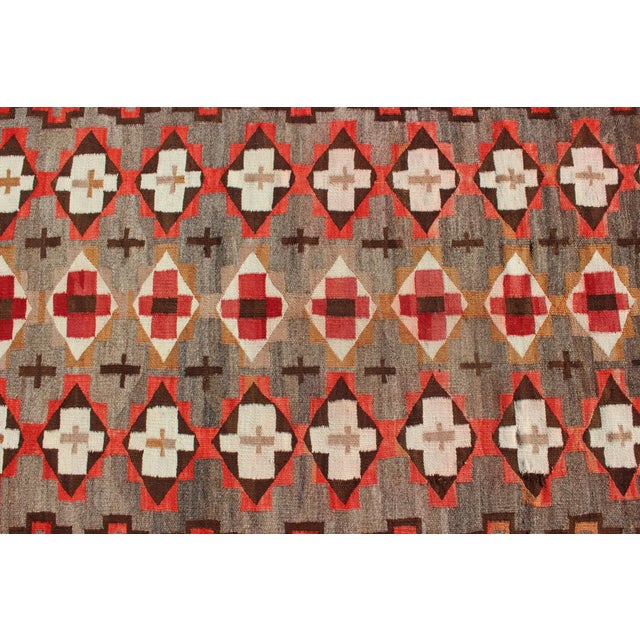 Gray Antique Navajo Style Blanket With All Over Geometric in Gray, Red, Brown and Ivory For Sale - Image 8 of 11