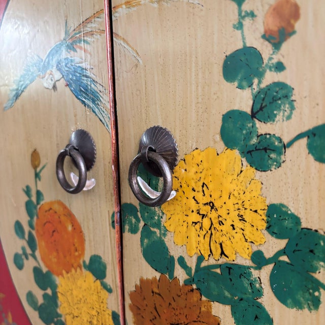 Chinoiserie Asian Wooden Cabinet with Flowers and Birds Decor For Sale - Image 4 of 10