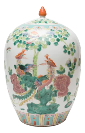 China Famille Rose Phoenix & Peony Jar, C. 1900