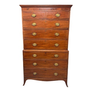Early 19th Century Federal Period Mahogany Chest on Chest With Original Lion Head Brasses, American For Sale