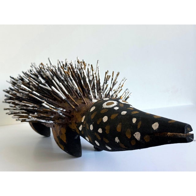 Wood Australian Aboriginal Wood Sculpture with Ochre Echidna Bob Burruwal For Sale - Image 7 of 13