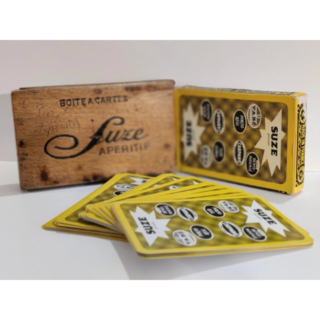 1950s Vintage French Advertising Suze Playing Cards With Wood Card Case Circa 1950s For Sale - Image 5 of 10