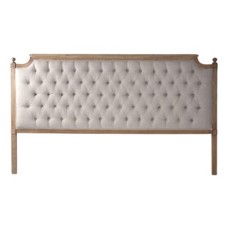 Louis Tufted Headboard, King in Natural Linen with Natural Oak Frame For Sale