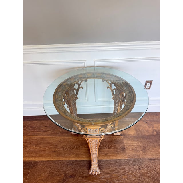 Vintage Neoclassical / Gothic Revival Style Cast Metal & Glass Accent Table For Sale - Image 4 of 9