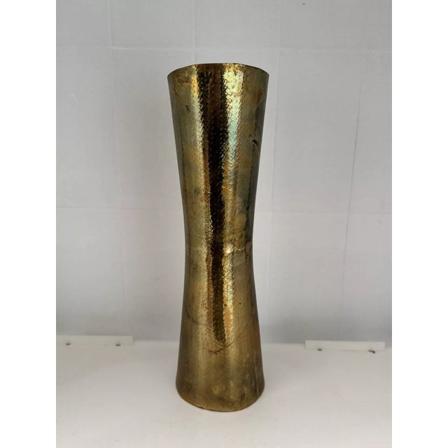 Italian Modern Hand-Beaten Brass Vase, 1970s For Sale - Image 9 of 12