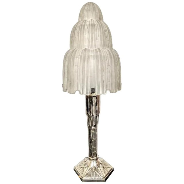 Metal French Art Deco Waterfall Table Lamp Signed by Sabino For Sale - Image 7 of 7