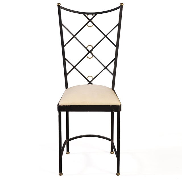 French A Pair of French Wrought Iron and Brass Chairs in the Manner of Andre Arbus, C. 1950. For Sale - Image 3 of 8