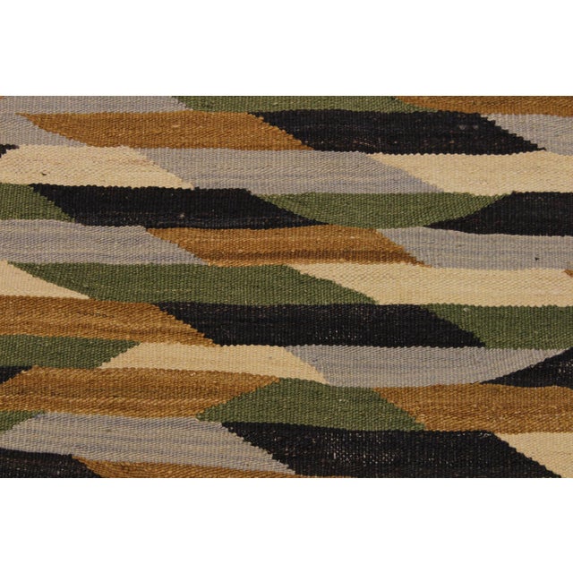 Tribal Caucasian Kilim Beige Green Wool Rug - 5'11" X 8'2" For Sale - Image 3 of 7