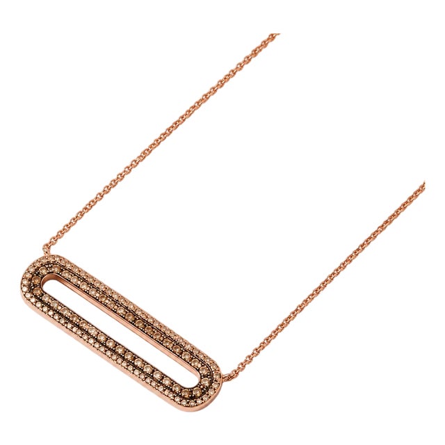 14K Rose Pink Gold Champagne Diamond Lariat Bar Pendant Necklace For Sale
