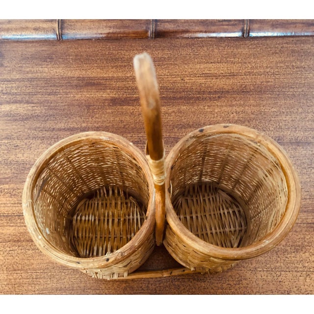 Vintage French Wicker Double Wine Bottle Holder For Sale In Miami - Image 6 of 11