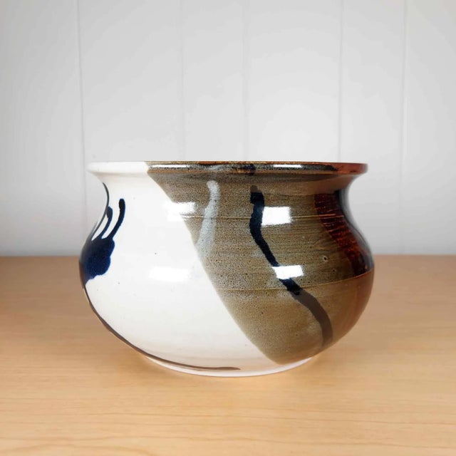 Contemporary Studio Art Pottery Bowl Glazed Abstract Wheel Thrown Planter Aaron Hoover For Sale - Image 3 of 10