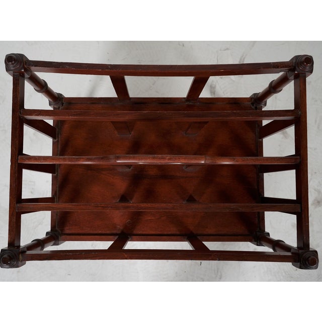Wood English Regency Revival Mahogany Canterbury Magazine Rack With Drawer & Brass Casters, Circa 1900–1920 For Sale - Image 7 of 8