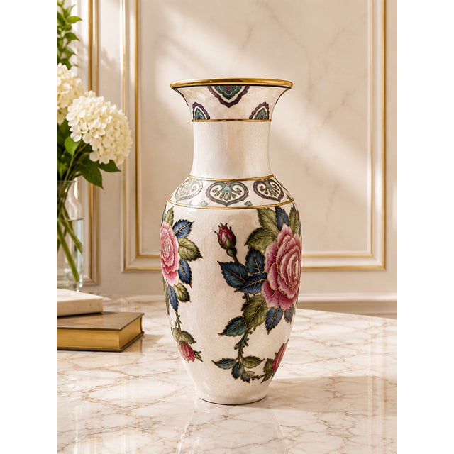 Vintage Hand-Painted Asian Porcelain Floral Vase 15 in Tall Add timeless elegance to your home with this beautiful vintage...