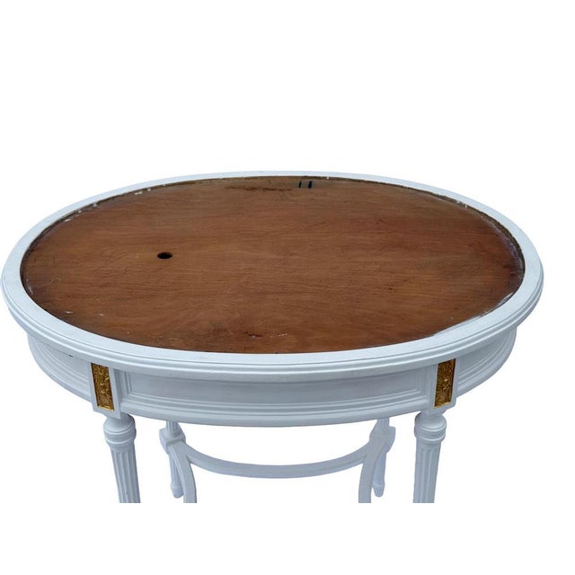 Mid-Century Louis XVI Style Oval Table with Glass Top and Pull-Out Leaves, 1940s For Sale - Image 11 of 13
