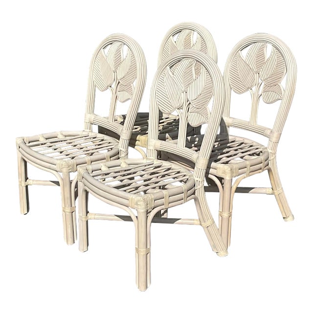 Vintage Coastal Rattan Dining Chairs - Set of Four For Sale
