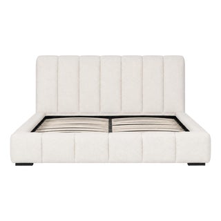 Tufted Ivory Boucle King Bed Frame For Sale