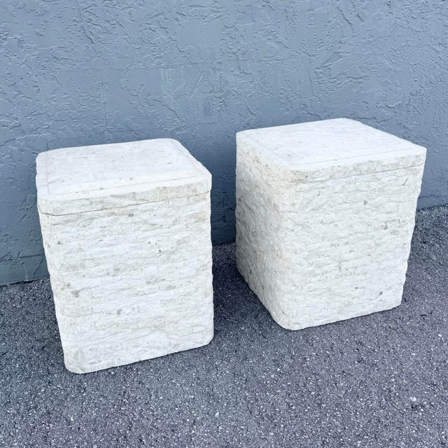 Postmodern Tessellated Stone Swivel Top Side Table With Storage - A Pair For Sale - Image 4 of 10