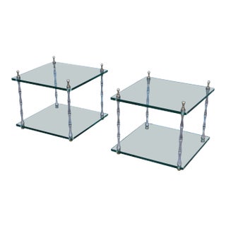 Faux Bamboo Two-Tier End tables by Baker - A Pair For Sale