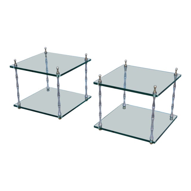 Faux Bamboo Two-Tier End tables by Baker - A Pair For Sale
