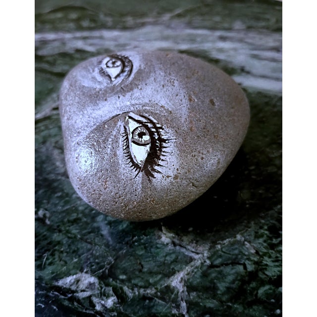Stone 1965 Signed Hand-Painted Watching Rock Stone Artwork Paperweight For Sale - Image 7 of 7