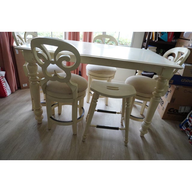 Mid 20th Century White Pedestal Dining Table With Leaf and Upholstered Chairs – Seats 8 For Sale - Image 9 of 12