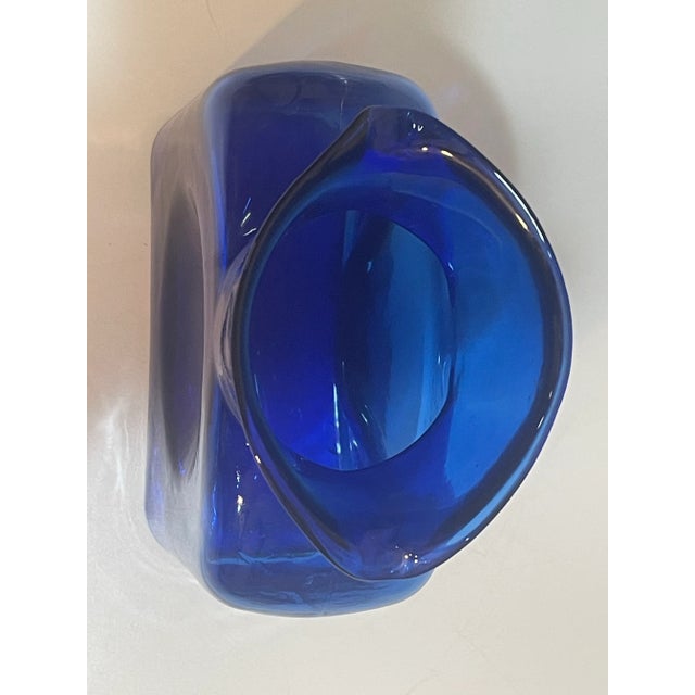 Blue Blenko Blue Glass Water Bottle - Double Spout Pitcher Vase For Sale - Image 8 of 8