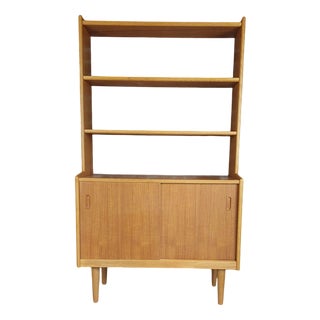 Vintage Danish Oak Bookcase with Sliding Doors, 1960s For Sale