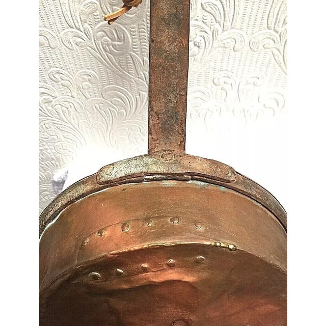 Metal Mid 19th Century Antique Primitive Huge Repaired Copper & Iron Handmade Hearth Pan For Sale - Image 7 of 11