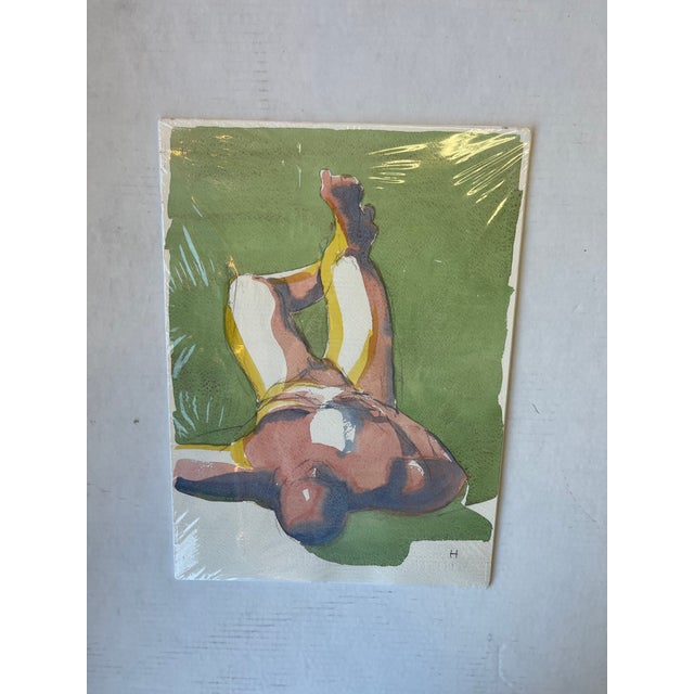 2010s Contemporary Figurative Watercolor Painting, Signed "H", Model Identified as Peter, 2016 For Sale - Image 5 of 6