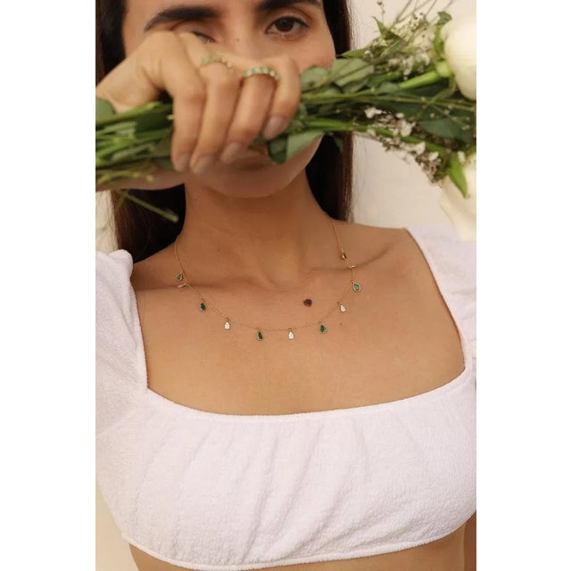 Gold 18k Gold Green Charm Necklace With Natural 1.9ct Emeralds & Diamonds For Sale - Image 8 of 14