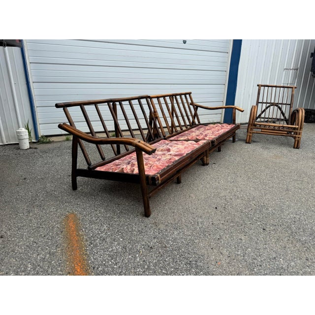 Wood Vintage Ficks Reed Modular Rattan Sectional Sofa & Lounge Chair – 3 Piece Set For Sale - Image 7 of 12