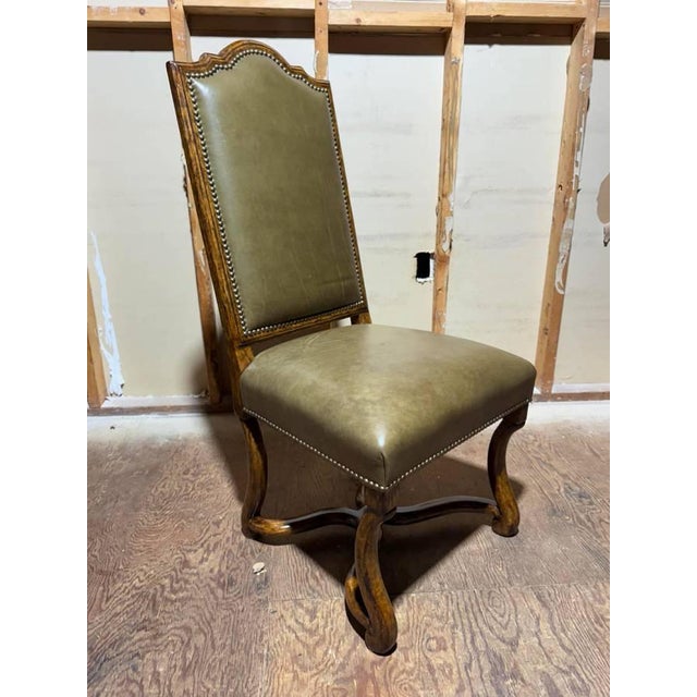 Vintage Minton Spidell Dauphine French Style High Back Olive Leather Dining Chairs. Set of 8 For Sale - Image 12 of 18