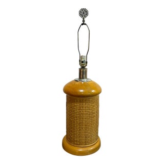 Extra Large Woven Blonde Wood & Wicker Table Lamp For Sale