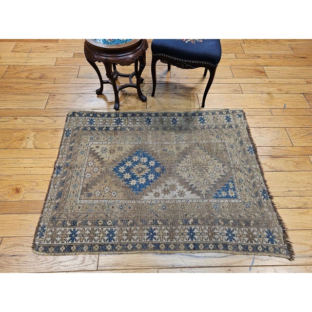 19th Century 19th Century Caucasian Shirvan Area Rug, Geometric Design, Handwoven Wool, 4' x 5' For Sale - Image 5 of 15