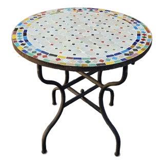 32” Handcrafted Off White, Multicolor Moroccan Mosaic Table / Sampler Style For Sale