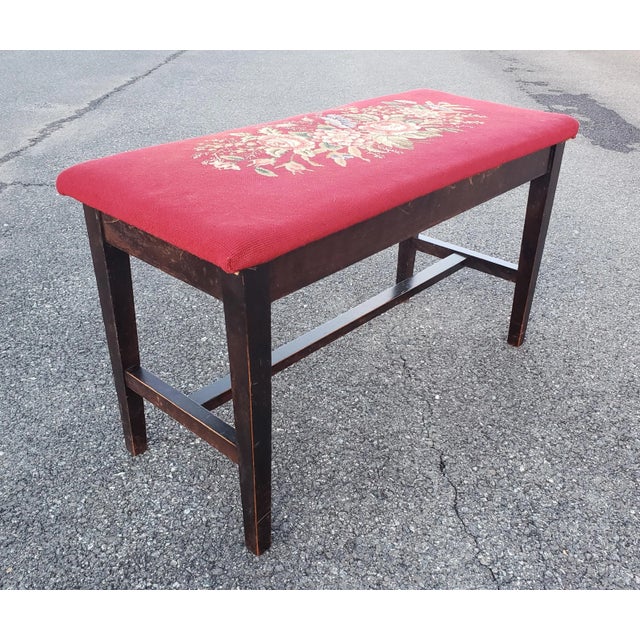 1920s Mahogany and Needlepoint Upholstered Bench Bench With Storage For Sale - Image 9 of 9