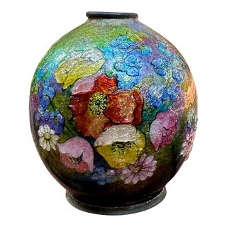 1920s Art Deco Camille Faure Limoge Enamel Vase For Sale