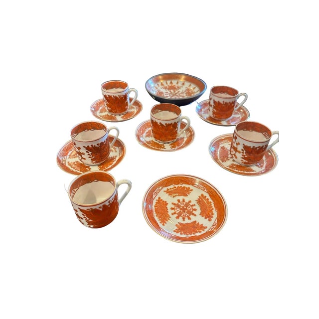 Vintage Japanese Tea Set With Decorative Bowl in Orange and GoldGilded