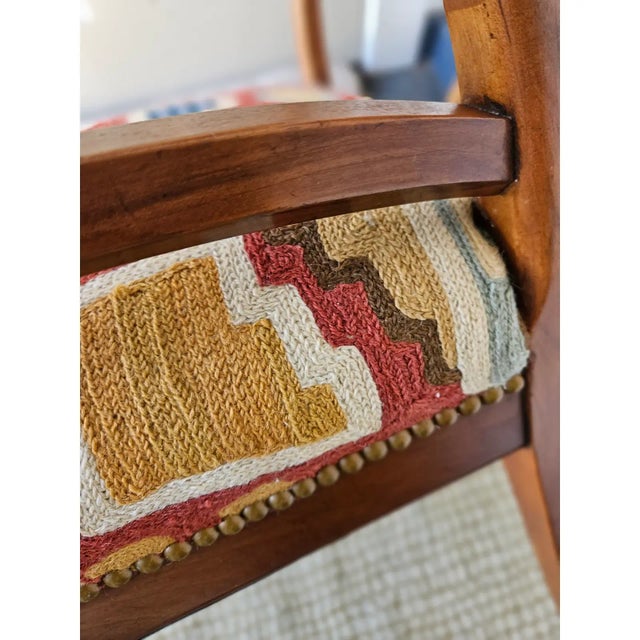 Vintage Italian Fruitwood Armchair Having New Abstract Crewel Embroidery Seat and French Nailhead Trim For Sale - Image 4 of 7