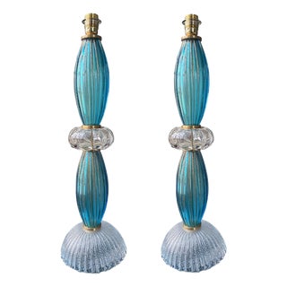 Pair of Italian Murano Glass Table Lamps, circa 1980 For Sale