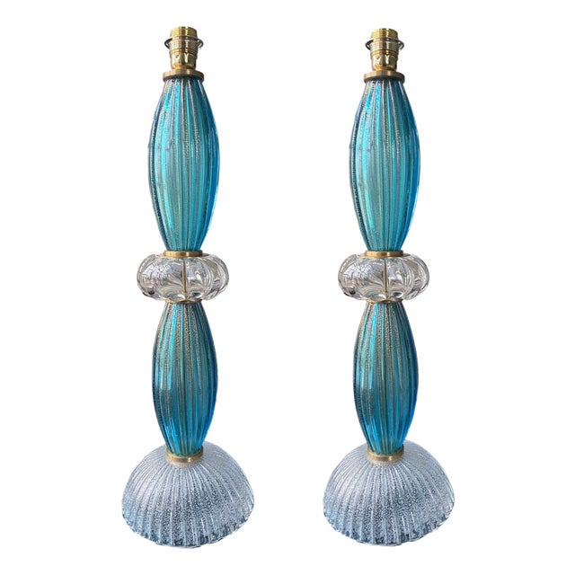 Pair of Italian Murano Glass Table Lamps, circa 1980 For Sale
