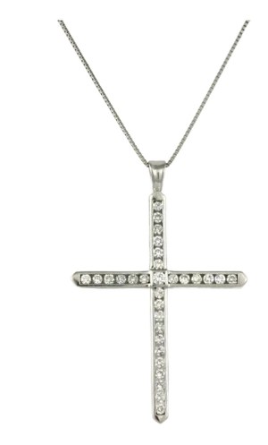 Platinum Diamond Large Cross Pendant Necklace
