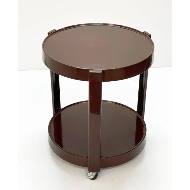 Plastic Mid-Century Italian Round Brown Plastic Bar Cart with Two Shelves, 1970s For Sale - Image 7 of 17