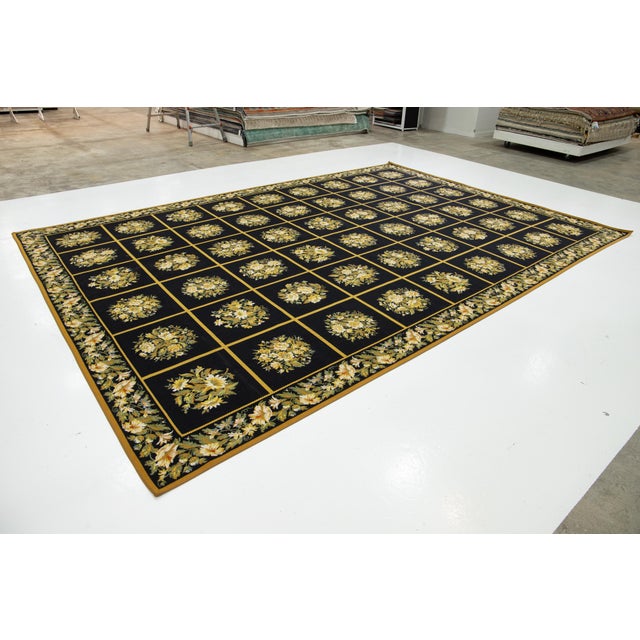 Vintage Handcrafted French Aubusson Wool Rug in Black With Floral Pattern For Sale - Image 11 of 11