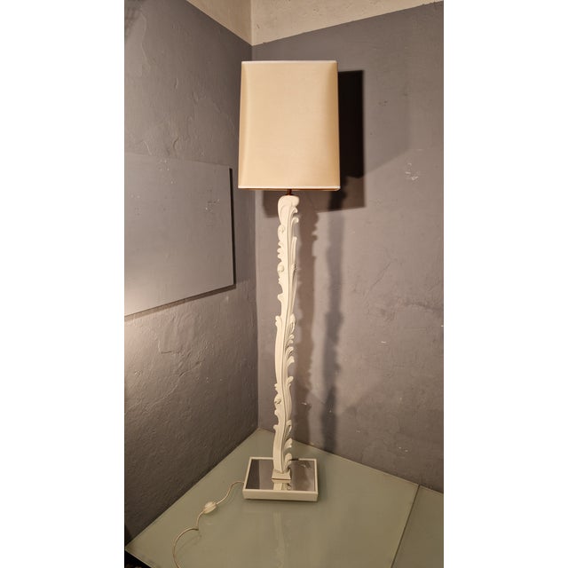Vintage Floor Lamp in White Lacquered Wood with Floral Decorations from Fontana Arte, 1940s For Sale - Image 15 of 15