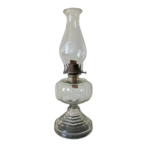 Antique Clear Glass Table Oil Lamp With American Eagle Design
