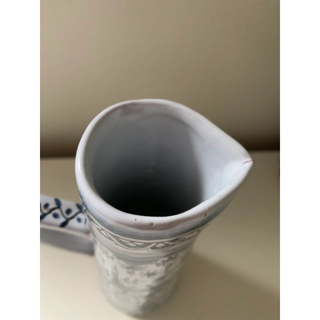 Ceramic Vintage Portugal Pottery Hand Painted Tall Pitcher For Sale - Image 7 of 13